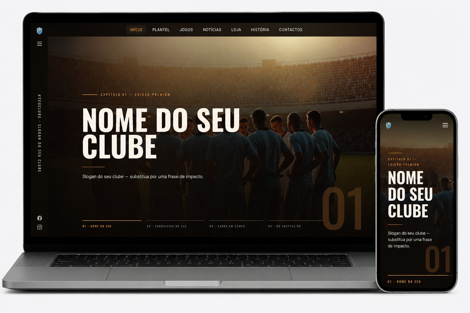 Exemplo de website para clube de futebol